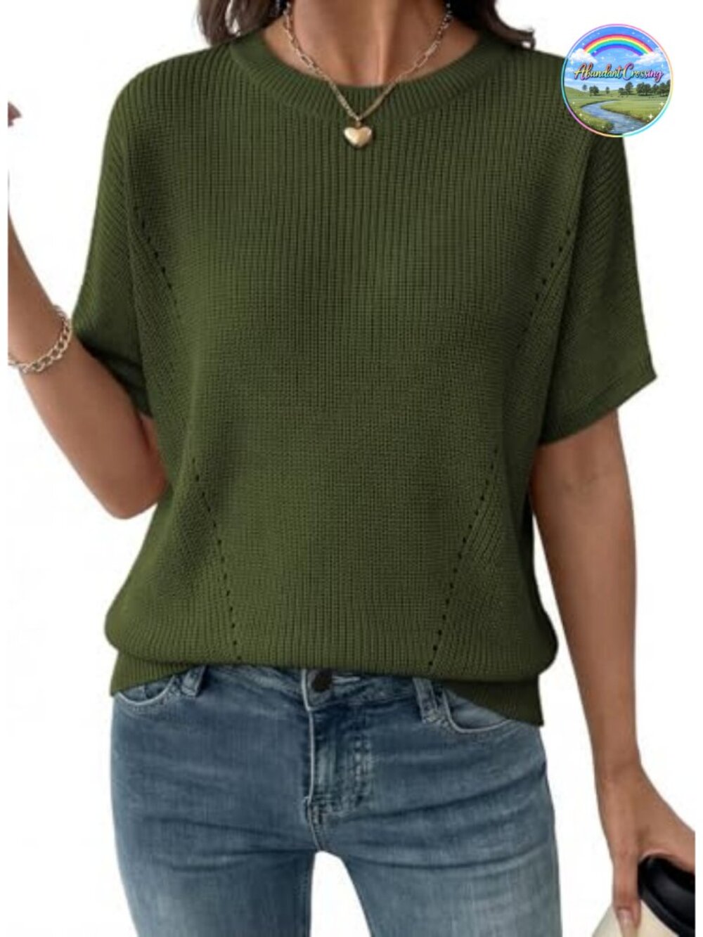 Women's Short Sleeve Rib-Knit Sweater Lightweight V Neck Pullover Tunic Top